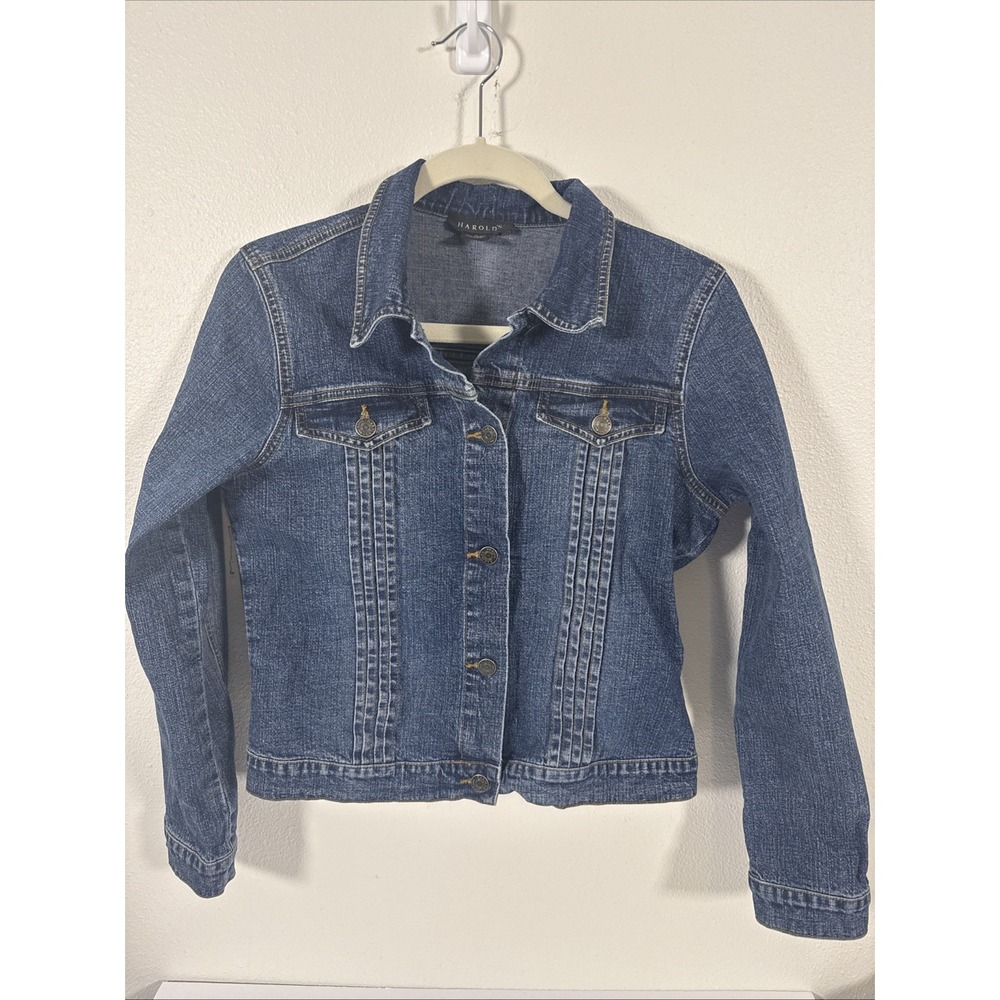 Women's Medium Harold's Blue Jeans Jacket Denim Med Pleated‎ Front Y1👍